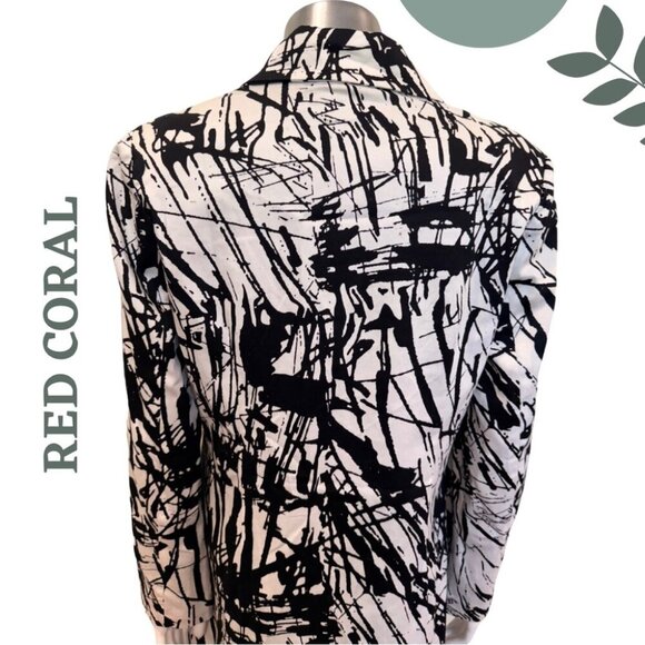 Red Coral Abstract Zip Front Jacket | Longline Lightweight Layer Size Medium - Picture 6 of 7